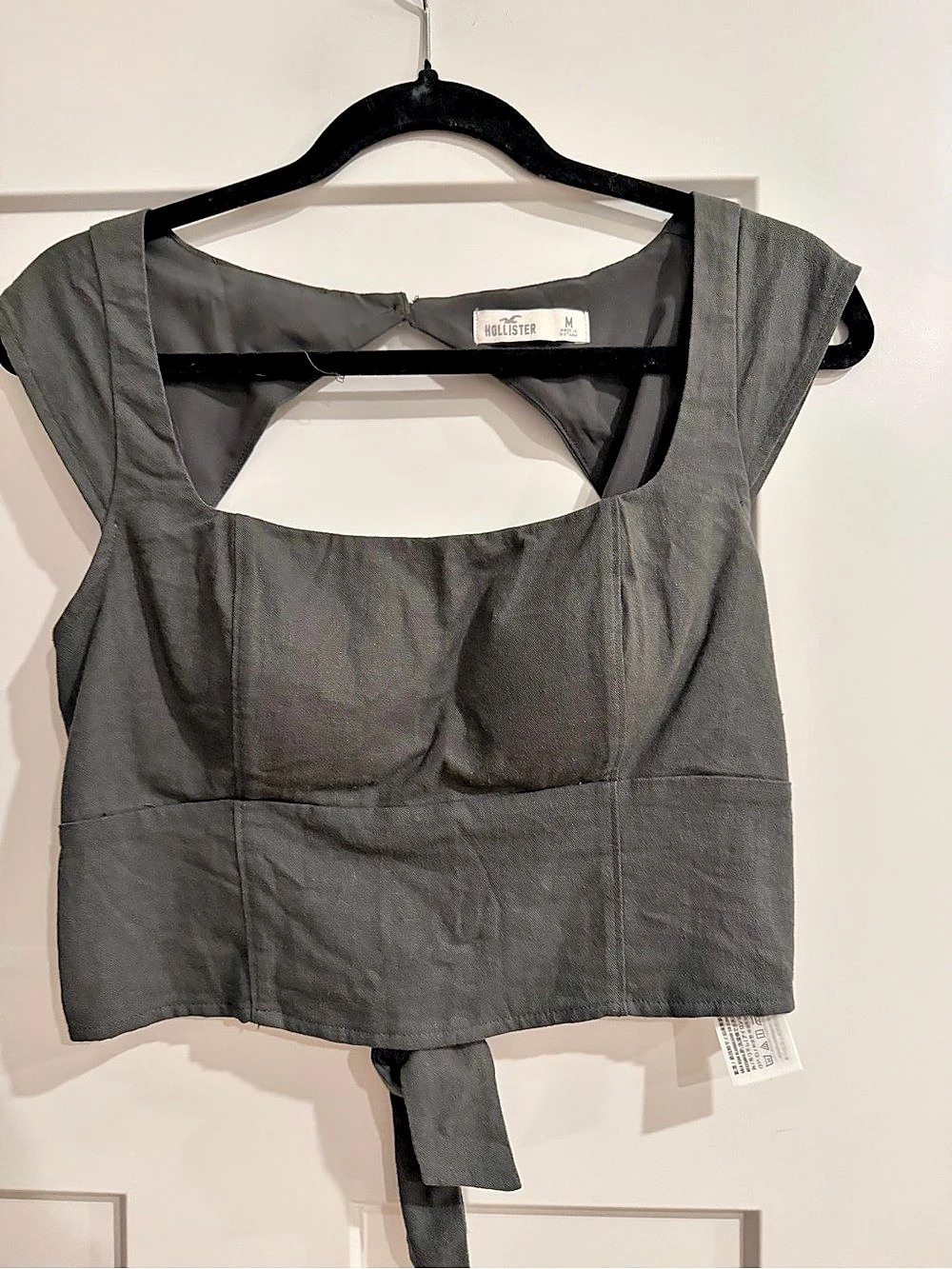 Hollister Linen-Blend Open-Back Top Gray Size Medium
